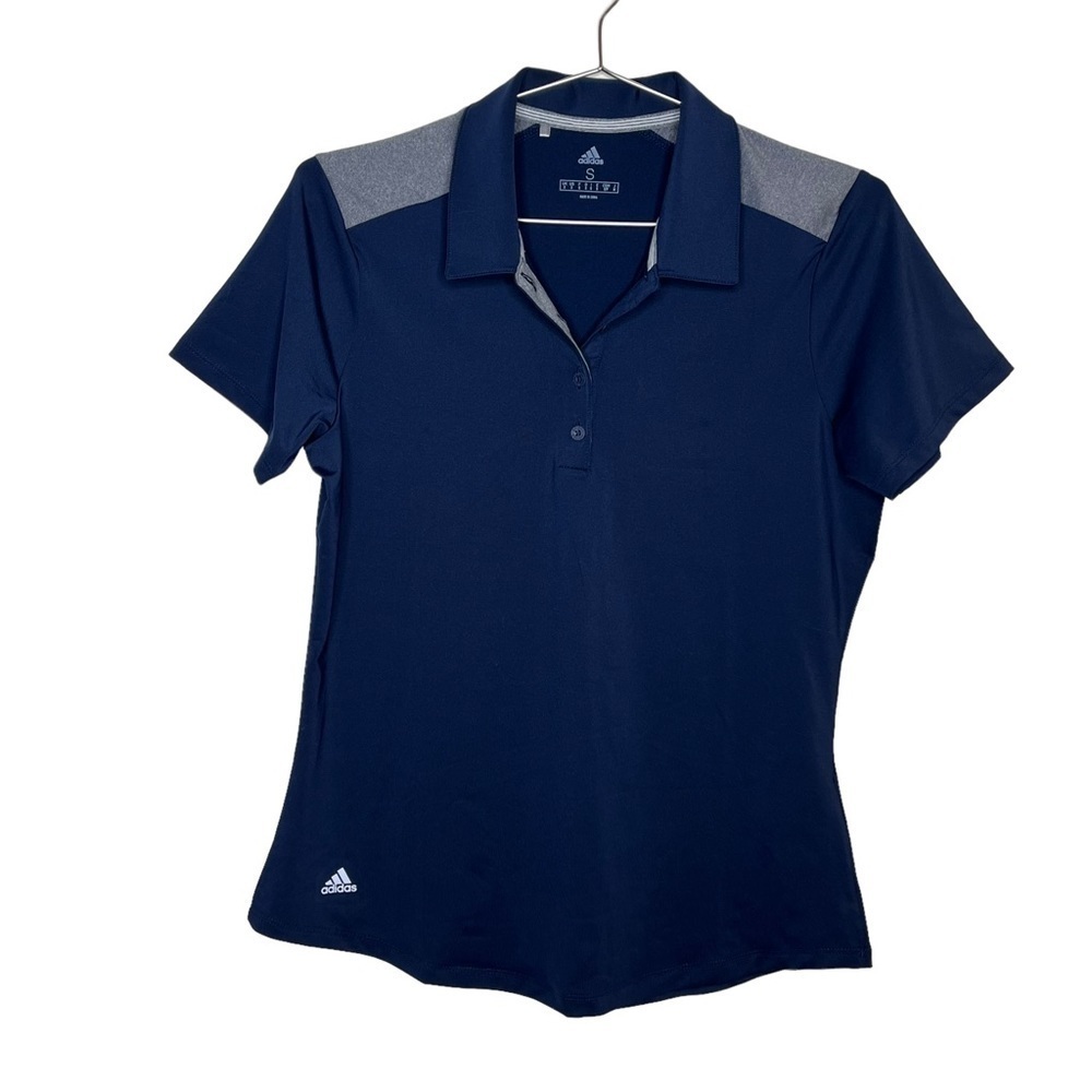 ADIDAS Polo Golf Shirt Navy Blue Grey Sporty
